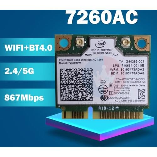 Dual Band Wireless-AC7260 7260HMW 7260AC 7260HMWAC half Mini PCI-e BT4.0 Wireless Card for HP EliteBook 820 840 850 860