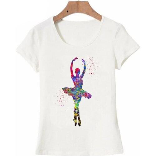 Watercolor Gymnastics Print T-shirt Women Elegant Ballet Dance Tshirt Femme Harajuku Ulzzang Shirt Camisetas Mujer