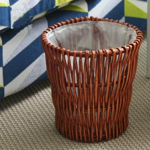 1PC Rattan Woven Wastepaper Basket Woven Trash Can Wicker Woven Storage Basket Garbage Basket