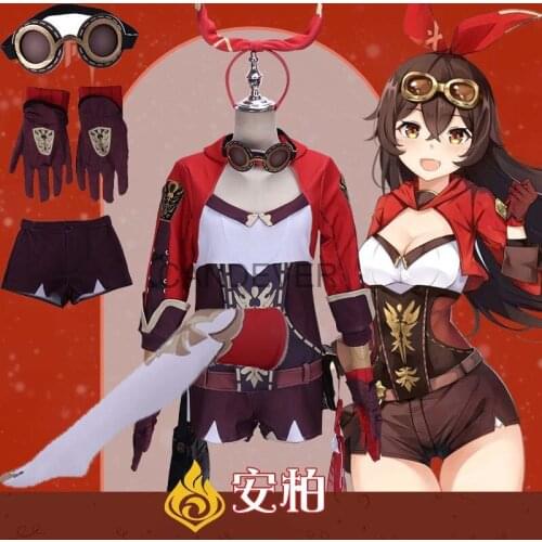 Halloween Anime game Genshin Impact Amber Cosplay Costume Jumpsuit Outfits Halloween Carnival Suit women adult