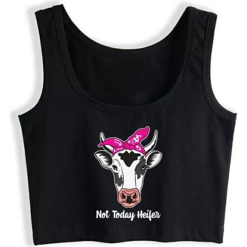 Crop Top Female Not Today Heifer Farmer Cow Breeders Print Gift Humor Vintage Print Tops Women