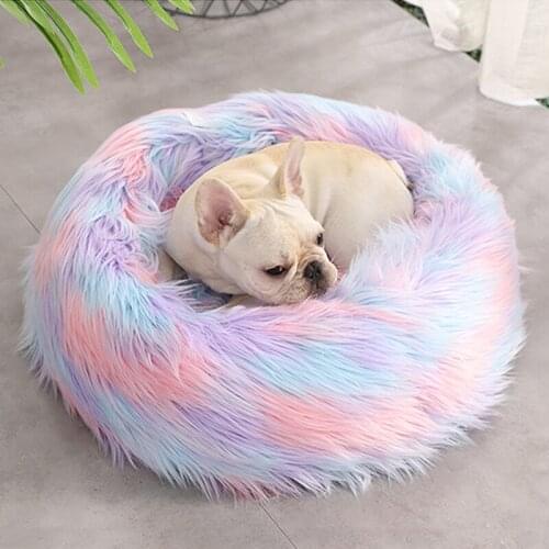Round Donut Cat and Dog Cushion Bed, Orthopedic Relief, Self-Warming and Cozy for Improved Sleep - Machine Washable