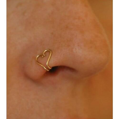 Brass Hollow Heart Nose Cuff 2021 Original Fake None Pierced Fake Cuff Nostril Jewelry Clip On Nose Ring Also Can Be Ear Cuff