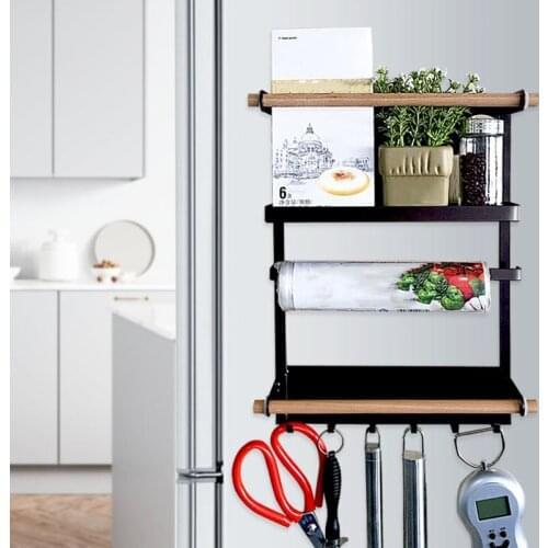 Magnetic Adsorption Refrigerator Side Rack Wall-mounted Multi-function Storage Holder Kitchen Paper Towel Shelf Rack Organizer