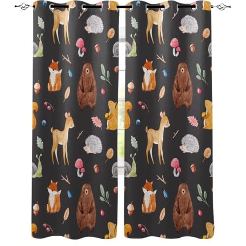 Bear Fox Squirrel Cartoon Forest Animal Curtain for Living Room Bedroom Window Treatment Blinds Drapes Kids Room Curtains