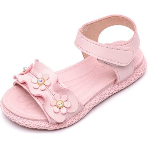 Beige Pink Soft and Comfortable Flowers Kids Sandals Non-slip Flats Girls Sandals Little Princess Summer Sandals 1 2 3 4 5 6 7T