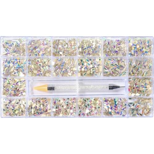 21 Grids Home Salon Professional 3D Decoration Crystal Rhinestone Set Flat Back Hotfix Fashion DIY Manicure Glass Gem Nail Art