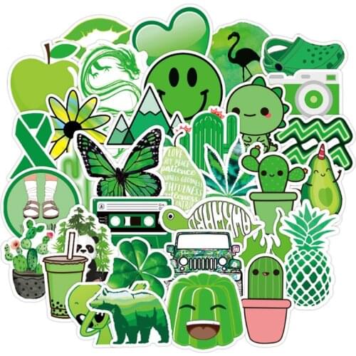 10/30/50PCS Cartoon Green Plants Cute Animals Small Fresh Graffiti Stickers Laptop Waterproof Guitar Decoration Toys Wholesale