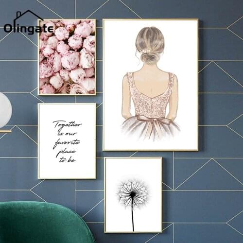 Nordic Style Pink Rose Canvas Poster Modern Love Flower Quotes Text Canvas Painting One Piece Wall Picture Print Home Room Decor