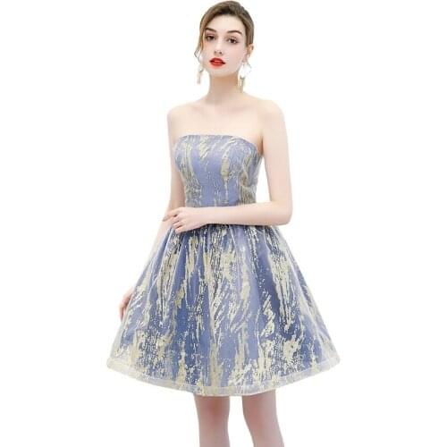 2020 New The Noble Strapless Short Evening Dresses Robe De Soiree Fashion Party Prom Evening Gown Back Lace Up A-line Host Dress