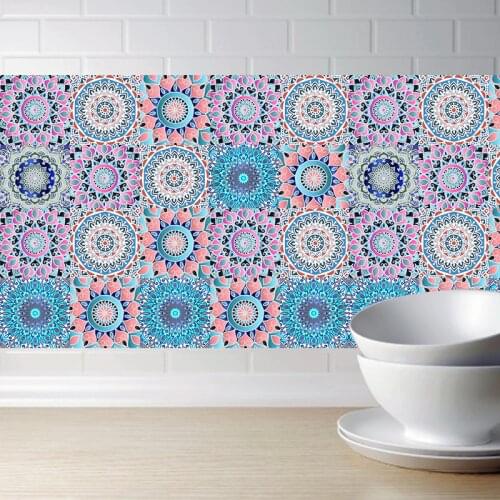 Mandala Style PVC Waterproof Bathroom Kitchen Room Tile Stickers Tiles Wall Sticker Moisture Proof Wallpaper Simulation Tiles