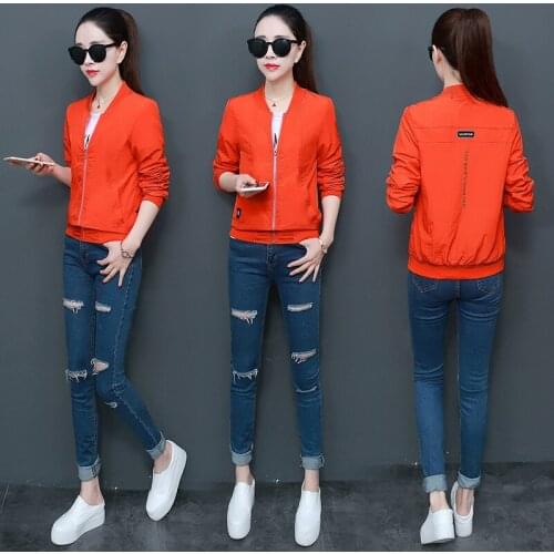 Plus Size Autumn Womens Jackets Retro Solid Stand Collar Zipper Coat Female Long Sleeve Outwear Casual Short Bomber Jacket Tops