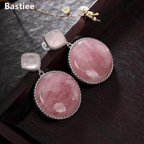 Bastiee Pink Crystal Stud Earrings For Women Drop Earrings Silver 925 Jewelry Round Girl Gifts