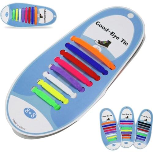 16pcs No Tie Shoelaces Silicone Elastic Shoelace Solid Quick Shoe Lace Accessories Charms for Sneakers Adult Lazy Shoe Strings