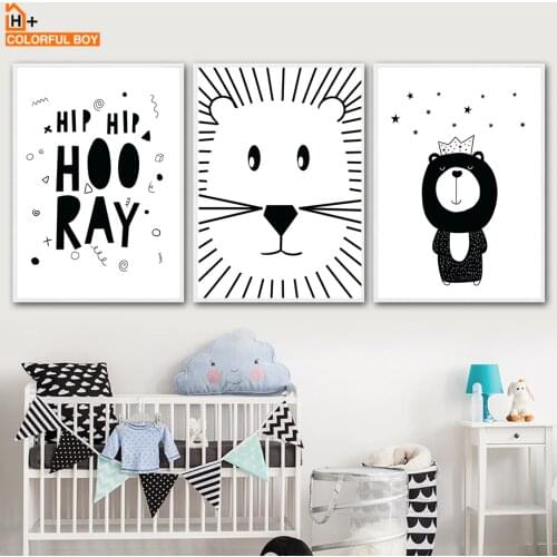 Lion Quotes Nursery Wall Art Canvas Painting Cartoon Nordic Posters And Prints Black White Wall Pictures For Girl Boy Kids Room