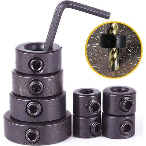 8pcs 3-16mm with Hex Wrench Twist Drill Bit Depth Stop Collar Woodworking Drill Locator Limited Ring Clamping Device Positioner