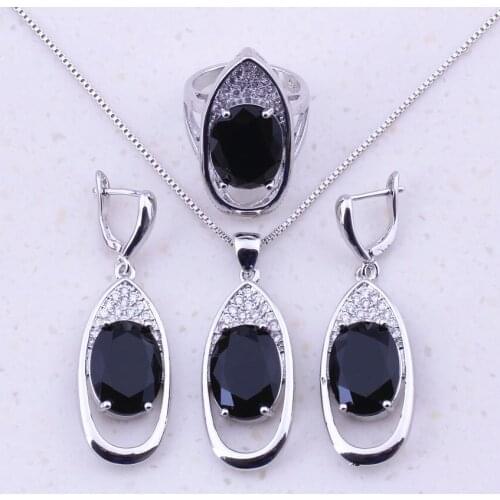 Awesome Black Imitation Crystal & AAA CZ Sterling Jewelry Sets For Women Trendy Fashion Jewelry Free Gift Box J0016