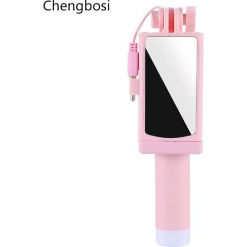 Universal Wired Selfie Stick with Mirror for IPhone 6 5 Xiaomi Android Phone Candy Monopod Palo Selfie Stick Tripod Holder