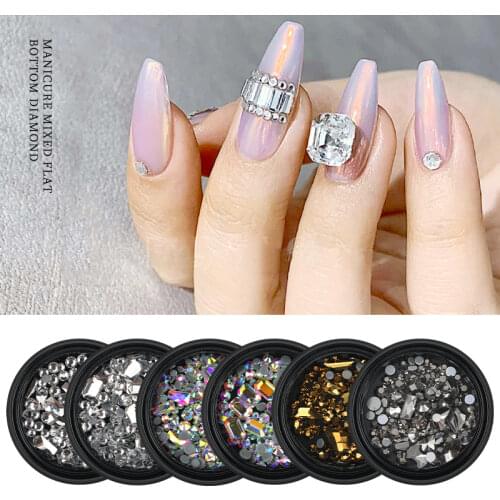 LEAMX Gorgeous AB Diamond Nail Art Design, Irregular Mixed Decoration, Press on The Nail, Flat Bottom Shaped Diamond Decoration