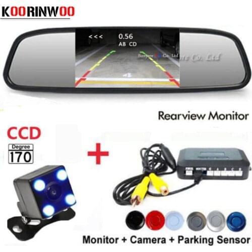 Koorinwoo Visible Car Parking System Reverse Back up 4 Radars Video System 4.3 Car Monitor Auto Rear view Camera Parktronic