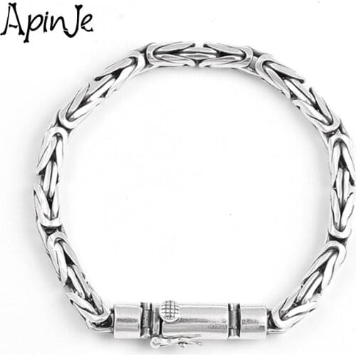 Apinje 925 Sterling Silver Vintage Fashion Bracelet Men And Women Thai Silver Bracelet Fine Jewelry