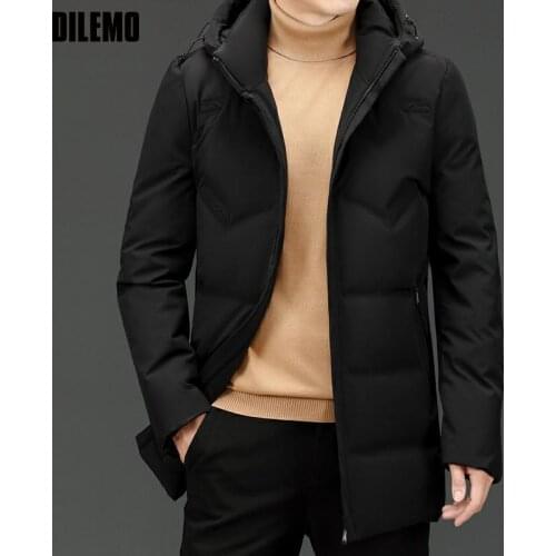 High End New Brand Casual Fashion Windbreaker Long 90% Mens Duck Down Jacket With Hood Black Puffer Coats Winter Mens Clothes