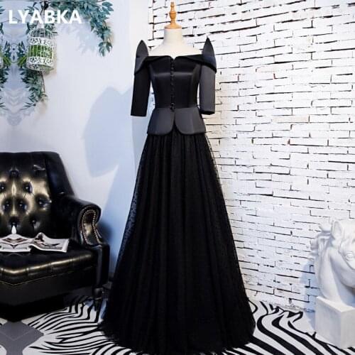 Evening Dress Elegant Abendkleider 2019 New Design Black Prom Dress Long Sleeve Evening Dresses Long Dress Robe De Soiree