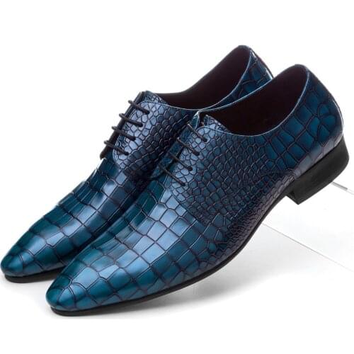 Serpentine Blue / Black / Brown Social Shoes Boys Prom Shoes Genuine Leather Business Shoes Wedding Dress Shoes