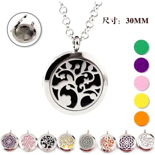 1PC 30MM Stainless Steel Perfume Locket Pendant Aromatherapy Diffuser Necklace Essential Oil Scent Locket Necklace For Women