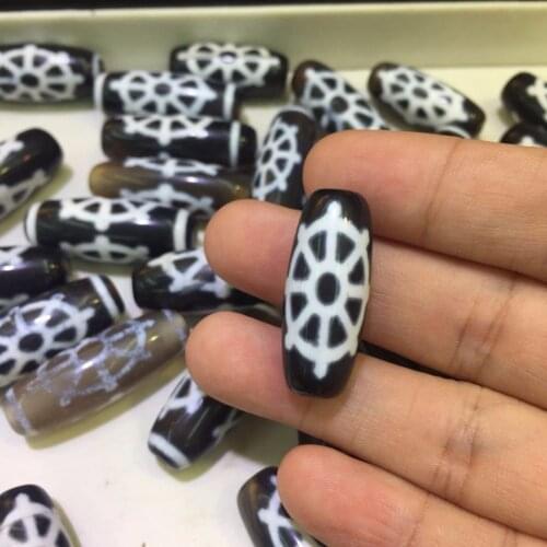 Rare Pattern Wheel 10mm*20mm Black And White Amulet Natural Agate Stone Tibetan Dzi Beads DIY Jewelry Making 1pcs 1 lot