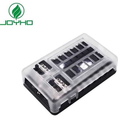 12-Way Fuse Block Box with Ground & LED by JOYHO,12 Circuit W/Negative, DC12V-32 ATC/ATO,70pcs sticker Label, For Boat car Van