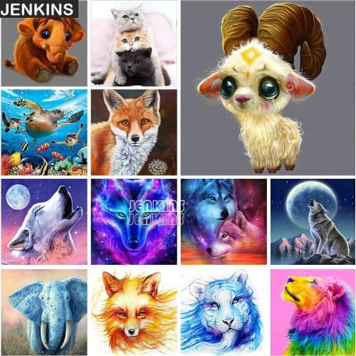 5D Diamond Painting Cute Animal Wolf Lion Elephant Sheep Round Diamond Embroidery Mosaic Decorative Pattern DIY Gift JENKINS