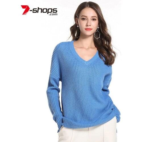 AECU Autumn Oversized Womens V-neck Pullover Sweater Lady Long Sleeves Female Loose Pluz Size Womens Sweaters 2021 Winter