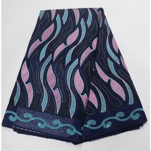 African Swiss voile cotton lace fabric 2019 deep blue Swiss voiles lace in Switzerland high quality stone polish dry cotton lace