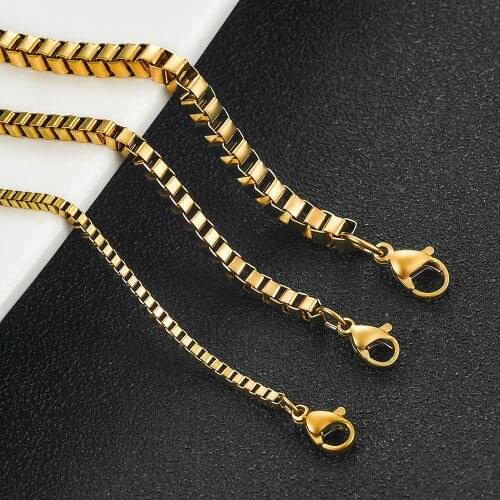 High Quality Stainless Steel Box Chain Square Checkered Necklace Jewelry Creation Making Supplies Neck Daily Collocation
