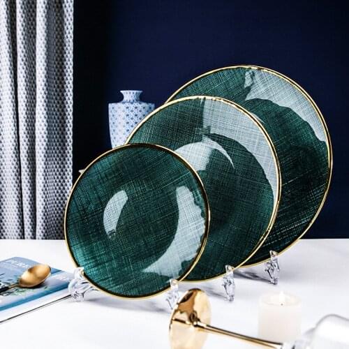 European Retro Cloth Green Phnom Penh Glass Plate Western Food Plate Fruit Plate Cake Dessert Plate Set Plate