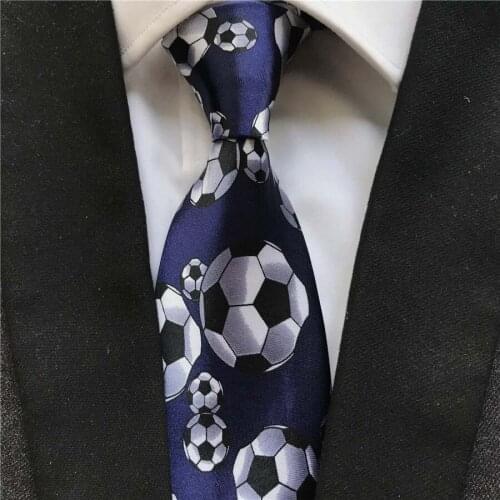 9cm Personality Printed Tie Navy Blue with Football Pattern Unique Necktie for Sports Meeting Party