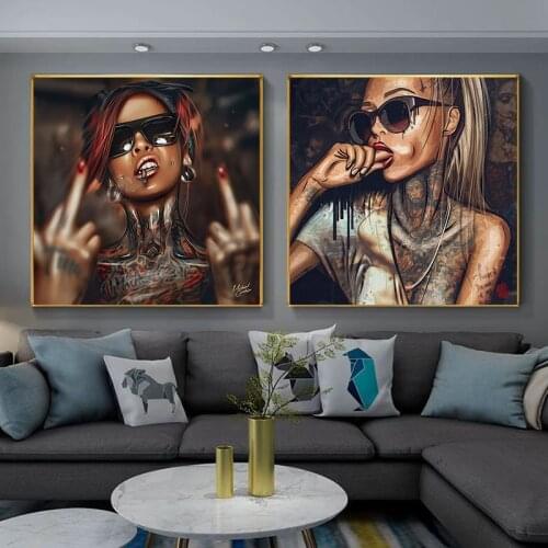 Graffiti art Tattoos Sexy Smoking Girl Canvas Painting Posters Prints Wall Art Pictures Cuadros for Living Room Decor