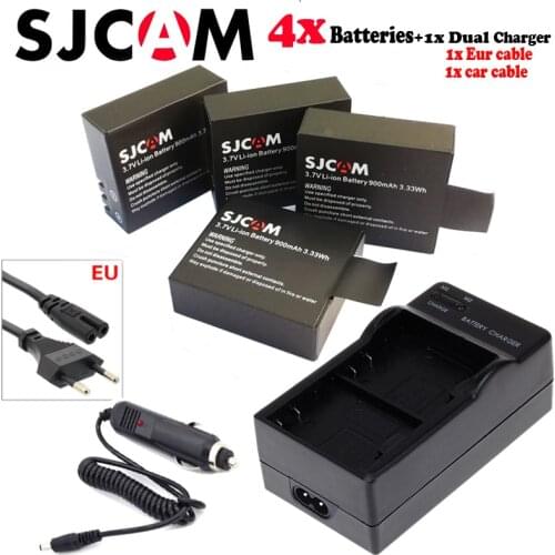 Hot 4x 900mAh SJCAM SJ4000 batteries+ Dual Battery Charger,Fit SJ4000 wifi /SJ5000 wifi /SJ6000 SJ7000 SJ9000 M10 Action camera