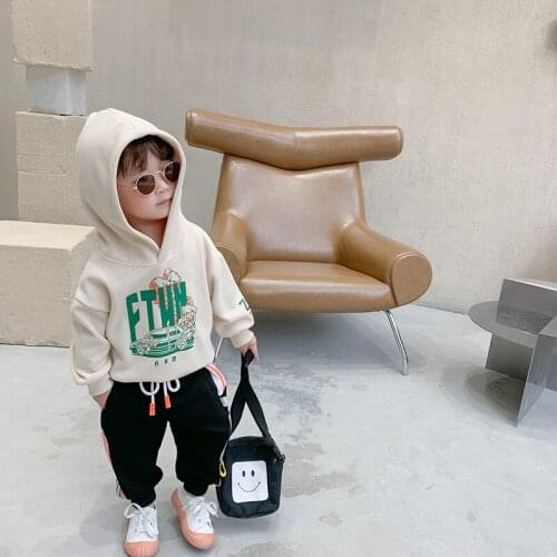 2-7 Y Toddler Boys Hoodies Kids Korean Style Sport Tops Autumn Loose Letter Car Print Hooded Sweatshirt for Boy Baby Clothing