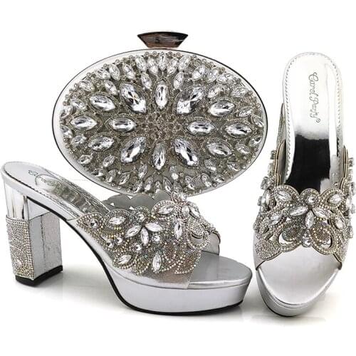 Artificial rhinestone shoes and bag Matching new arrival Italian Fashion Designer Women Banquet shoes and bags Set