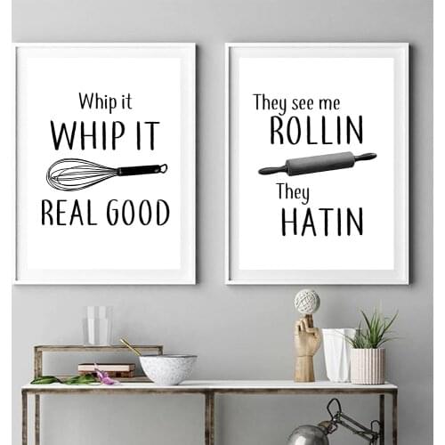 Baking Canvas Painting Cooking Life Quote Posters and Prints Wall Pictures For Living Room Kitchen Mixer Art Decor Black White