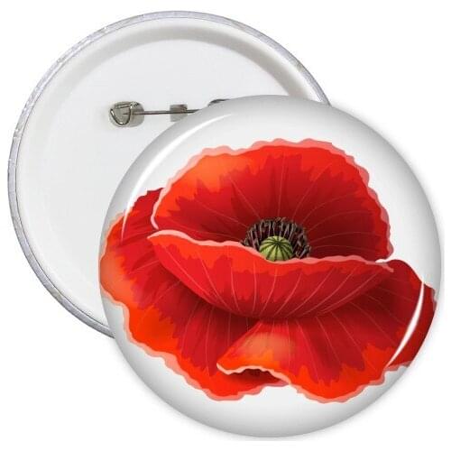 Red Flower Painting Corn Poppy Art Round Pins Badge Button Clothing Decoration Gift 5pcs