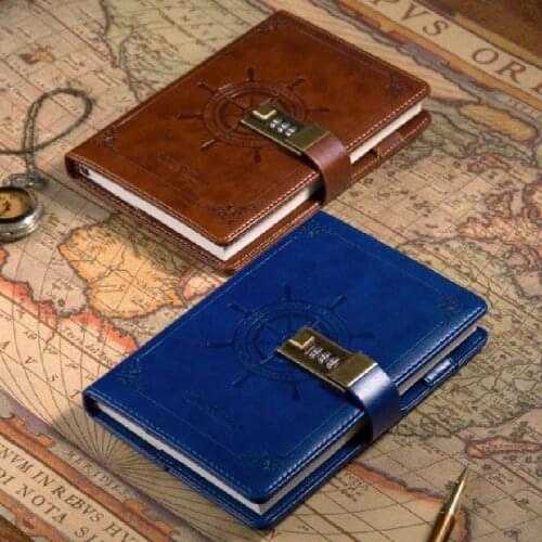 Metal Password with Lock Notepad Vintage Stationery PU Leather Notebook Creative Planner Sketchbook Agenda Diary Notebooks Gift