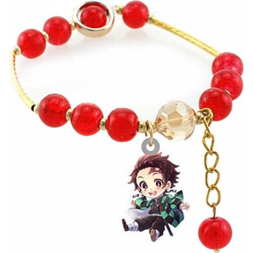 Cartoon Anime Demon Slayer Kimetsu no Yaiba Acrylic charm Bracelets Red crystal beads Elastic Bracelets women Jewelry GM190