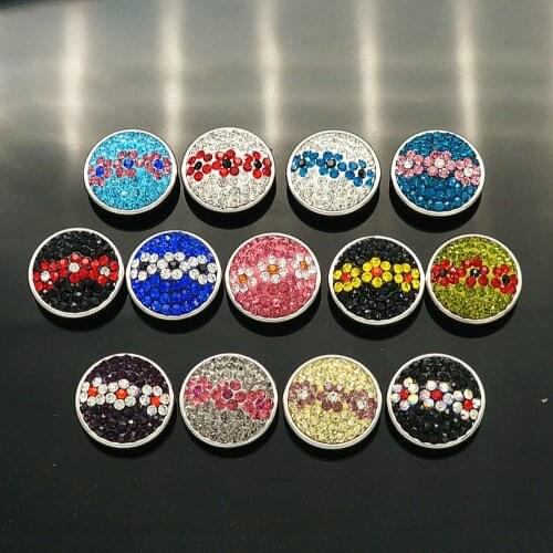 New 20pcs/lot NA1153 High quality Flowers Manual mixed 18mm Rhinestone Snap Button Charm Styles Button charm Snaps Jewelry