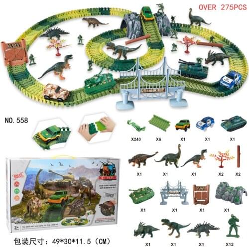 New Glowing Race Track Bend Flash In The Dark Car Army Race Track Dinosaur Toys Create Road Military Diecast Flexible Track Toy
