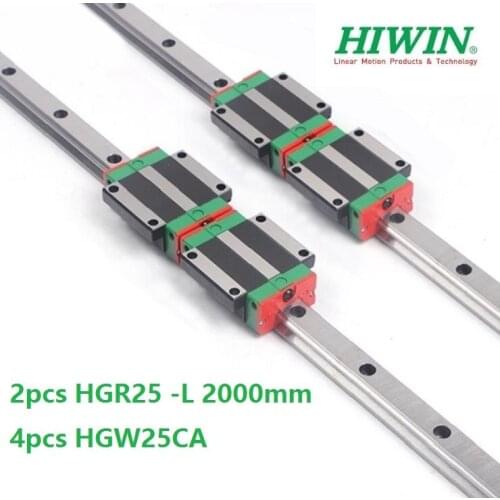 2pcs origial Hiwin rail HGR25 -L 2000mm linear guide + 4pcs HGW25CA HGW25CC flange carriage blocks for cnc router