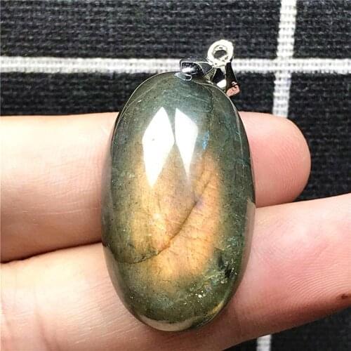 Necklace Pendant Natural Labradorite Jewelry For Woman Man Yellow Light Crystal 30x18x12mm Beads Silver Moonstone Gemstone AAAAA