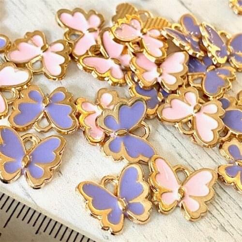 Lot of 20...Pink Lilac & Gold Colour Enamel Butterfly Charms Jewellery Making Monarch Butterfly Mini Pendant in BULK 12*10mm